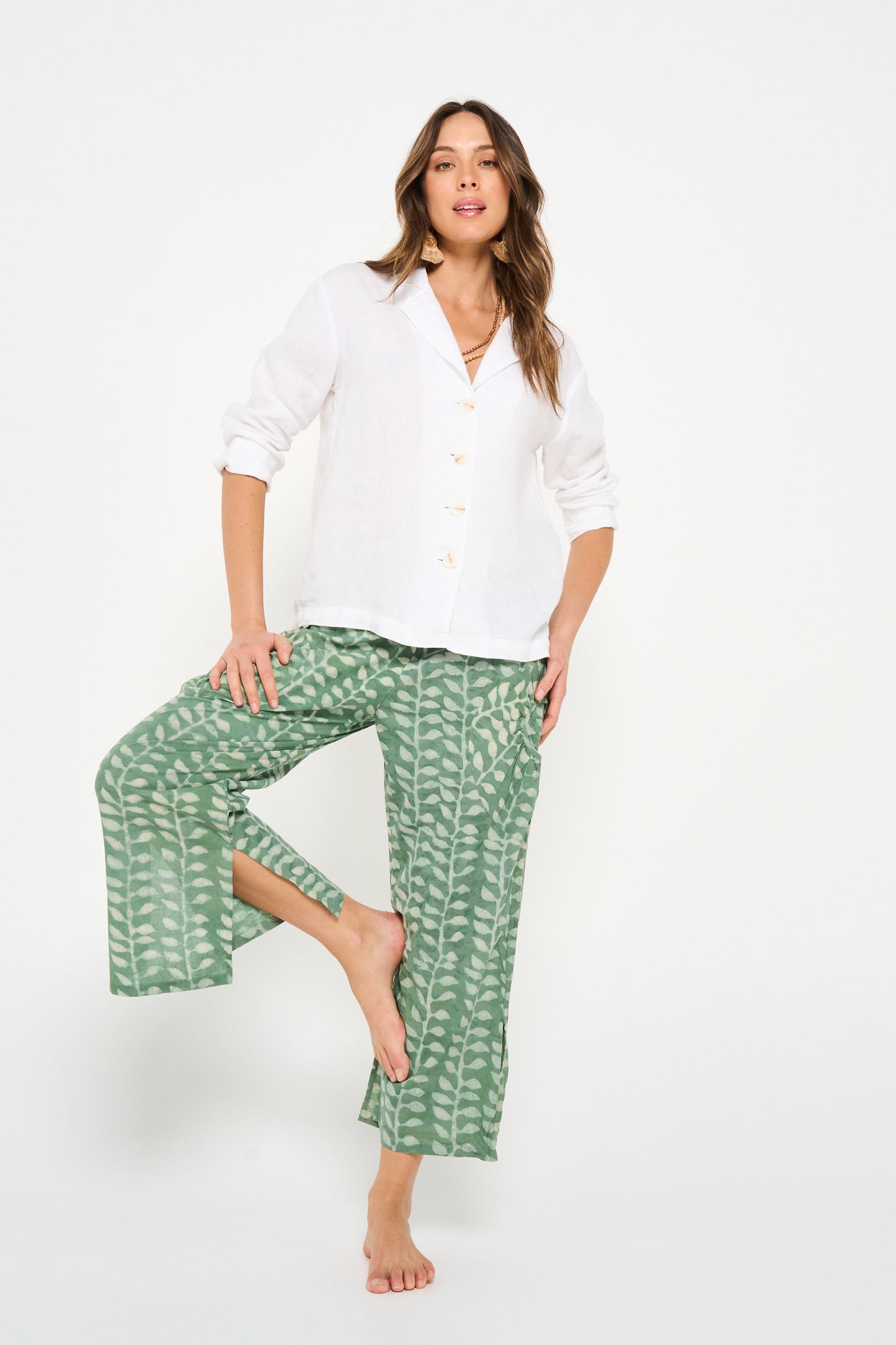 Pant Jaya - Sacred Vine Green Handblock Cotton