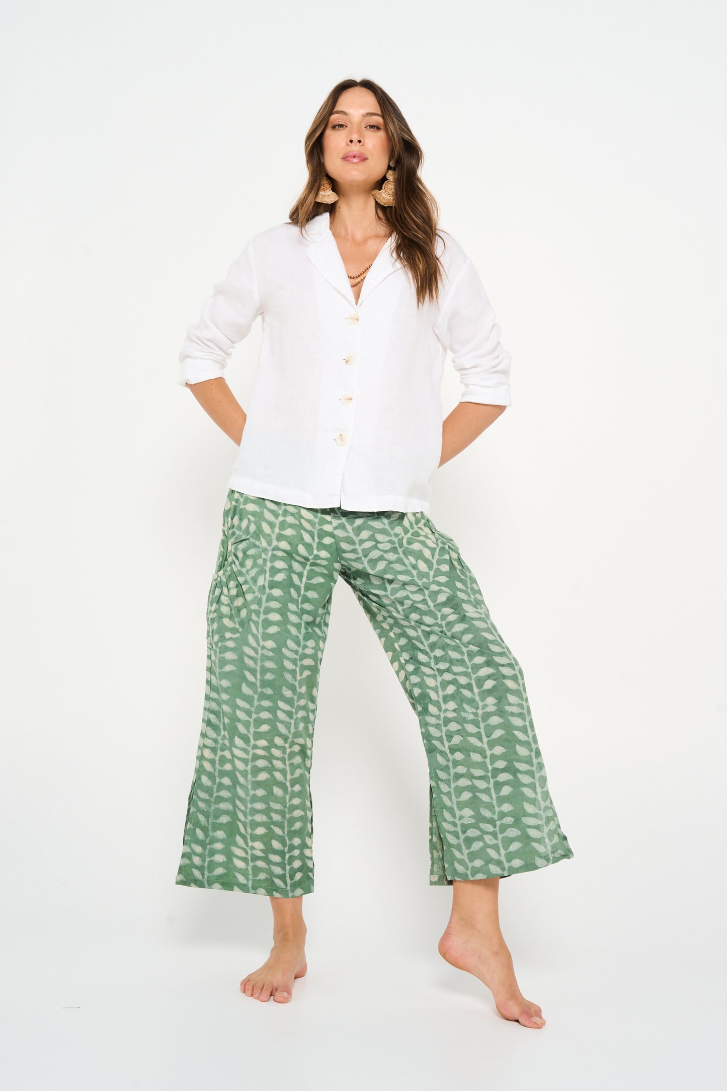 Pant Jaya - Sacred Vine Green Handblock Cotton